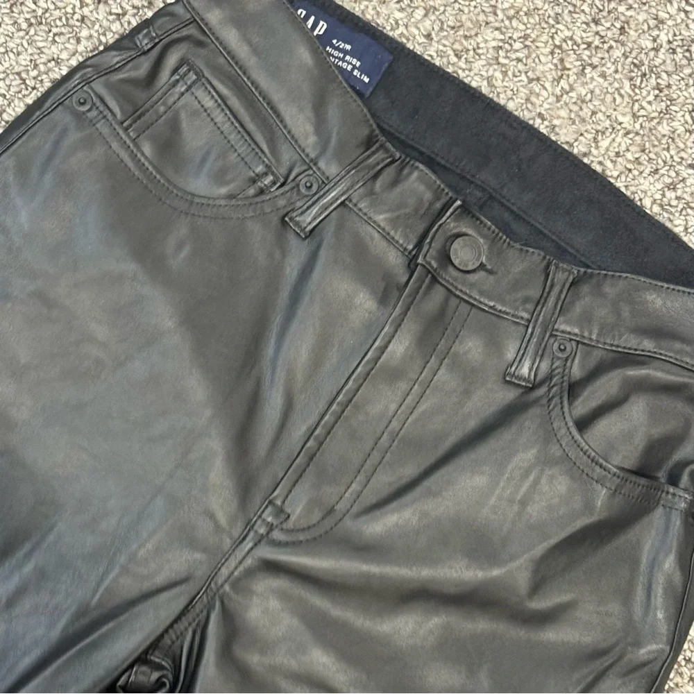 GAP Black High Rise Vintage Straight Faux Leather Jeans - Picture 4 of 7